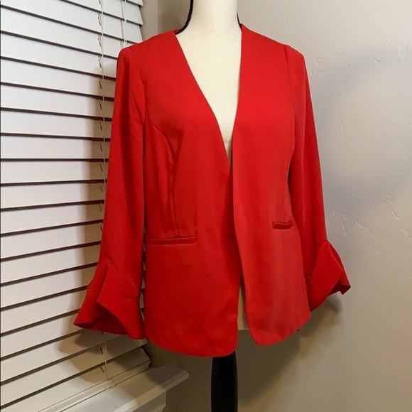 Alfani Jackets & Blazers - Alfani Flutter Sleeve Collarless Red Jacket PM